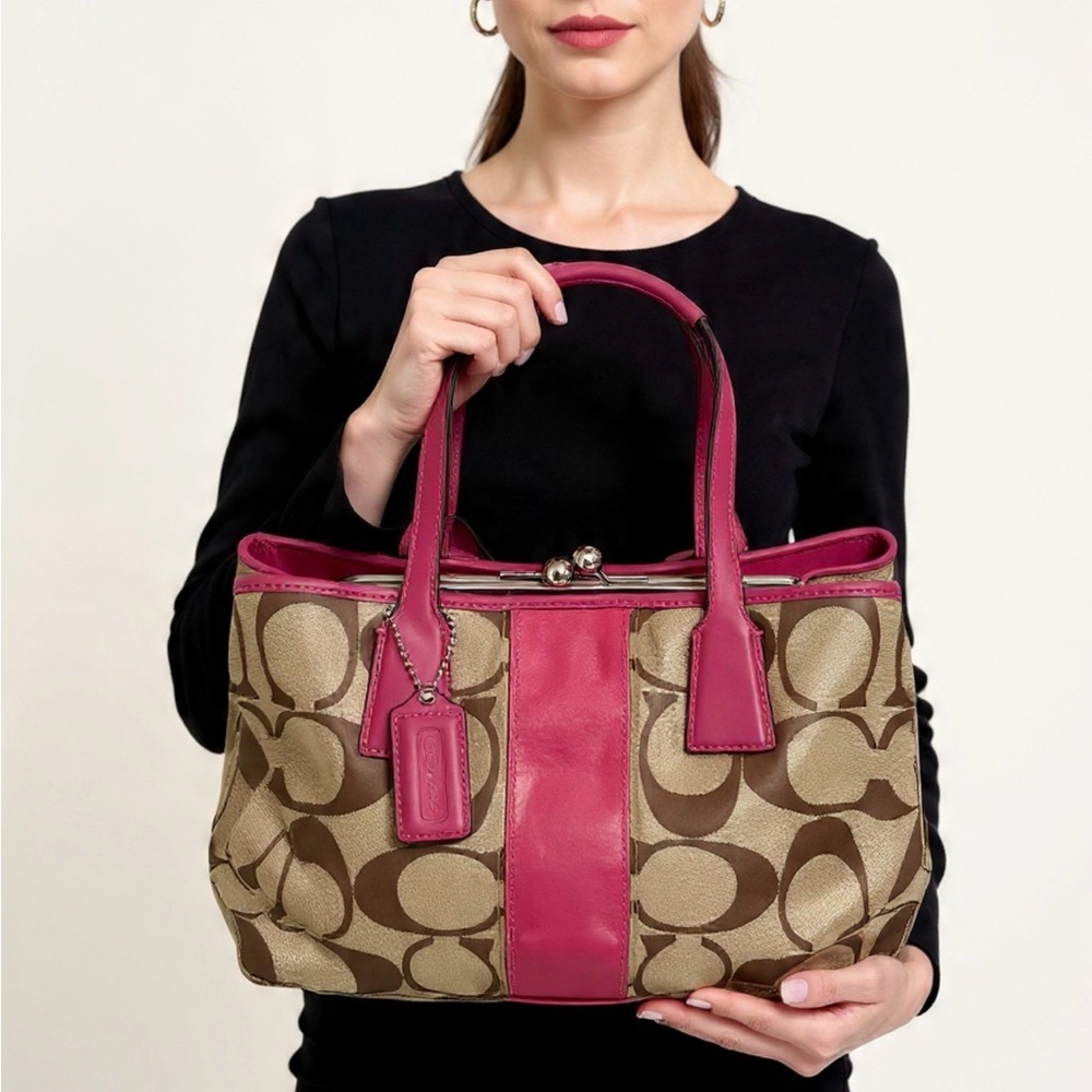 Coach Pink and Brown Signature Tote Bag